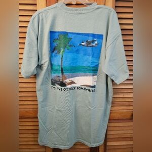 Last Flight Out Tropical Beach Graphic T-Shirt Size L | Five O'Clock Somewhere